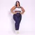 Legging Clássica + Top Cris Bicolor Compressão Azul Brim e Off-White