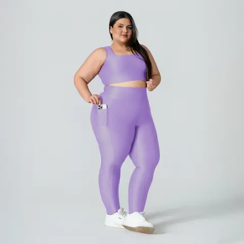Conjunto Legging Bolso + Top Bianca Compressão Plus Lavanda