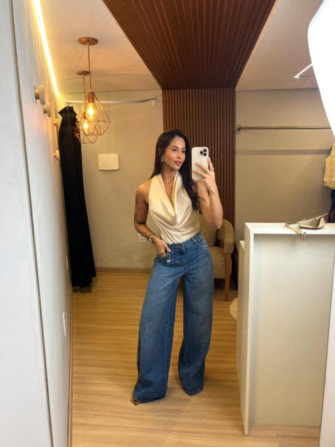 CALÇA JEANS WIDE LEG CINTURA BAIXA