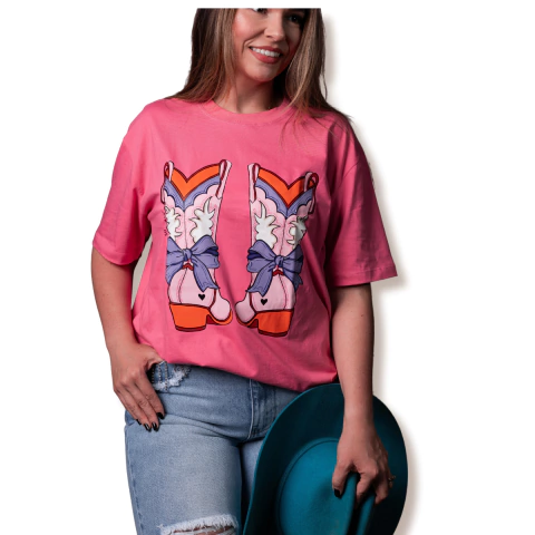 T Shirt Oversized Texas Boots - Rosa
