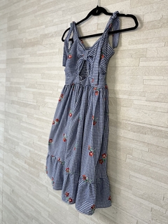 Vestido midi xadrez bordado // PP - Camaleão Moda Sustentável