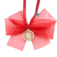 Laço Lara Voal Vermelho com Pingente Dourado (1un)
