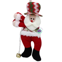 Enfeite de pendurar Papai Noel Xadrez C/Verde e Guizo 27x15cm