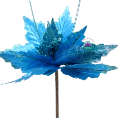 Pick Flor Natalina c/Glitter Flor Azul 25x16cm (Un)