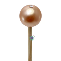 Vareta Bola Pérola Champagne Escuro com Strass 26x4mm (1un)