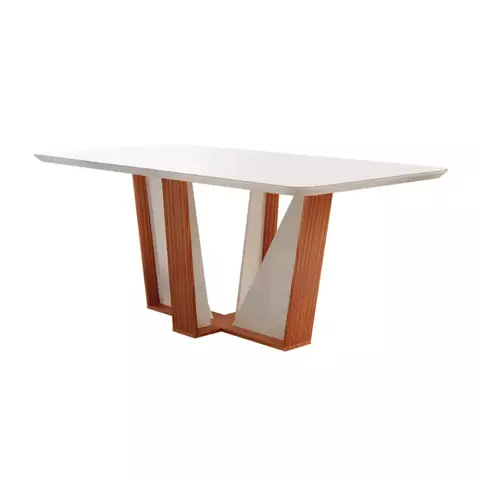 Mesa Alane com Tampo Tamburato Chanfrado com Vidro Serigrafado