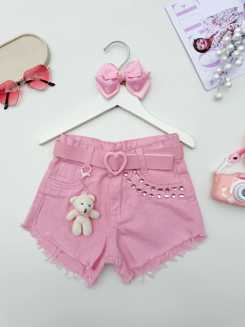 Short Luxo Ursinho Rosa