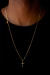 CORRENTE CADEADO FECHO GAVETA – 2MM – 6G – 70CM OU 60CM + PINGENTE CRUZ J.C – 2,0 X 1,2 CM - BANHADO A OURO 18K