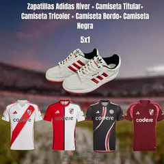 PROMO MILLONARIA- ZAPATILLAS RIVER + CAMISETA TITULAR + CAMISETA BORDO + CAMISETA NEGRA + CAMISETA TRICOLOR