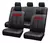 Funda para asientos de auto QKL Performance en color negro con detalles en rojo.