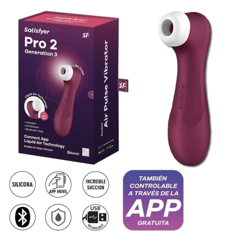 Succionador SATISFYER PRO 2 GENERACIÓN 3 LIQUID AIR TECHNOLOGY GRANATE CON APP - comprar online