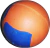 Pelota de goma maciza mediana naranja con detalles en azul para perros