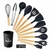 Kit C/12 Utensílios De Cozinha Silicone Cabo Madeira Coloridos