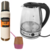 Pava Electrica Oryx de Vidrio C/Luz Azul Corte Mate 1.8L + Termo Blanco + Mate de Regalo