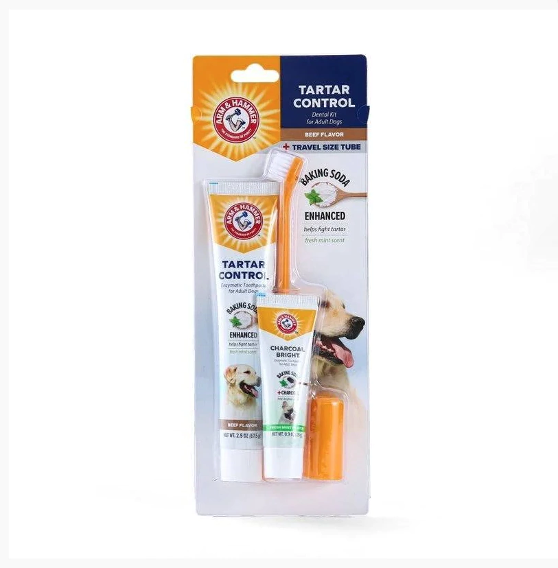 Kit para Controle de Tártaro: Pasta de Dente Enzimática + Escova + Dedeira + BÔNUS Pasta Clareadora - ARM & HAMMER