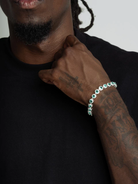 Pulseira Green Royale Pedras Redonda Prata 925 - comprar online