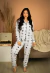 Pijama Longo Americano Cinza Corações Pretos