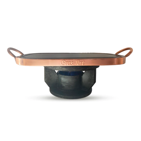 Fondue Retangular De Pedra Sabão 33x19 cm Com Alça e Contorno de cobre