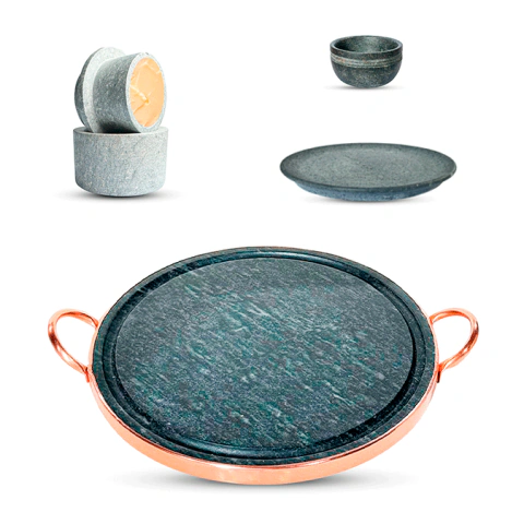 Kit Hamburguer na Pedra Sabão Com Chapa de 31 cm
