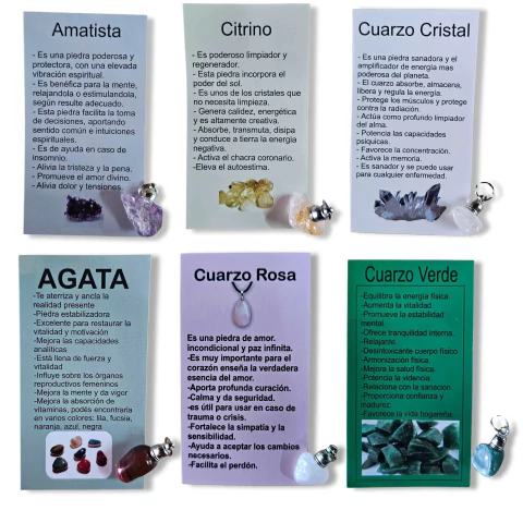 Dijes de Piedras Semipreciosas en Blíster con explicación