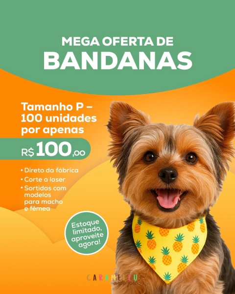 Combo Bandanas Pet - Tamanho P - 100 un. Sortidas