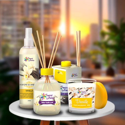 Kit Aromatizador Vanilla Com Difusor, Vela E Spray