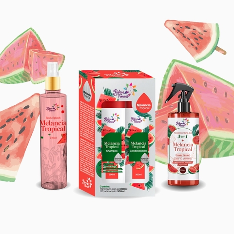 Kit Shampoo, Condicionador, Fluído capilar e Body Splash Beleza Melancia