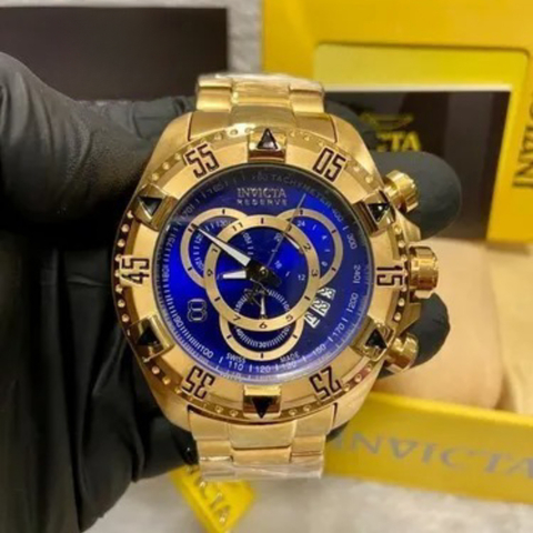 Relógio Invicta Reserve 6469 Dourado com Mostrador Azul Royal 52mm. Original com 2 anos de garantia!! - comprar online