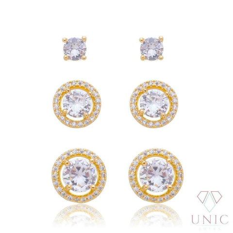 Trio de Brincos Essence Zircônia Dourado