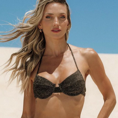 Top Meia Taça com bojo Shine Preto