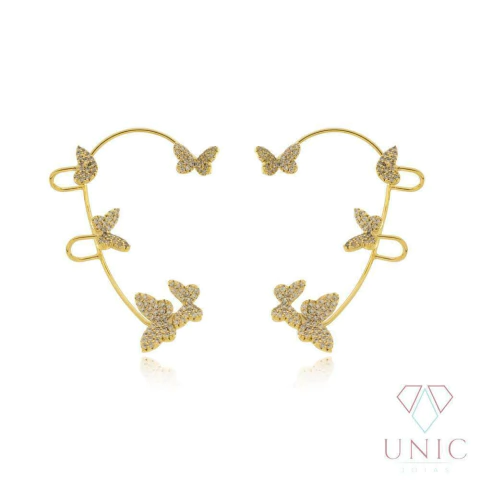 Brinco Ear Cuff Garden Zircônia Dourado