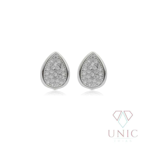 Brinco Feuille Zircônia Ródio