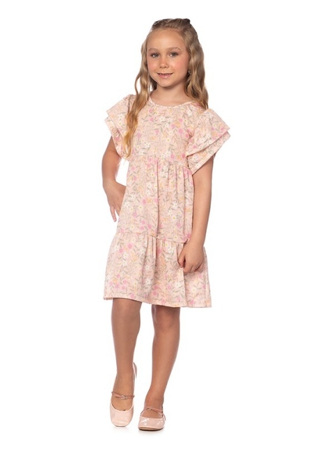 Vestido Rosado Alecrim Babado Manga