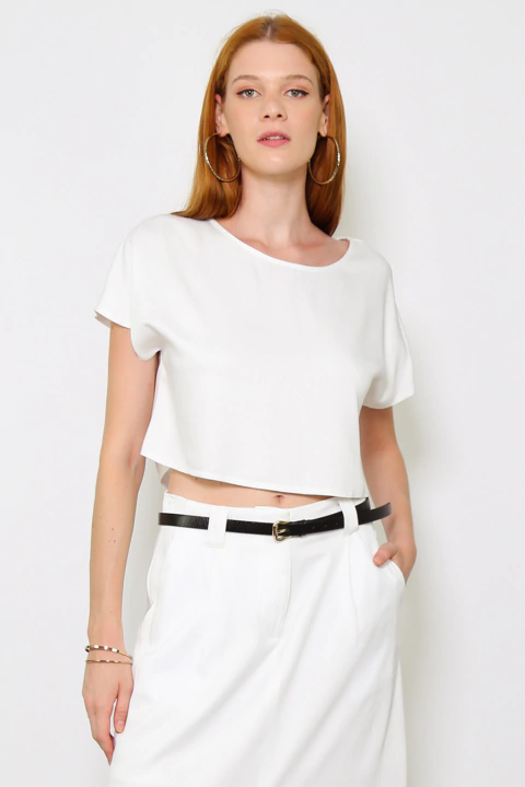 Blusa Ampla Cropped Modal Joy Off White