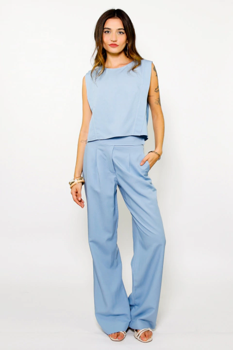 Calça Pantalona com Cós Largo Verona Azul