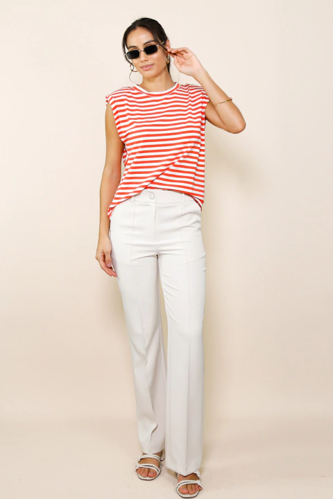 Calça Reta de Alfaiataria com Nervuras Cagliari Bege Claro - comprar online