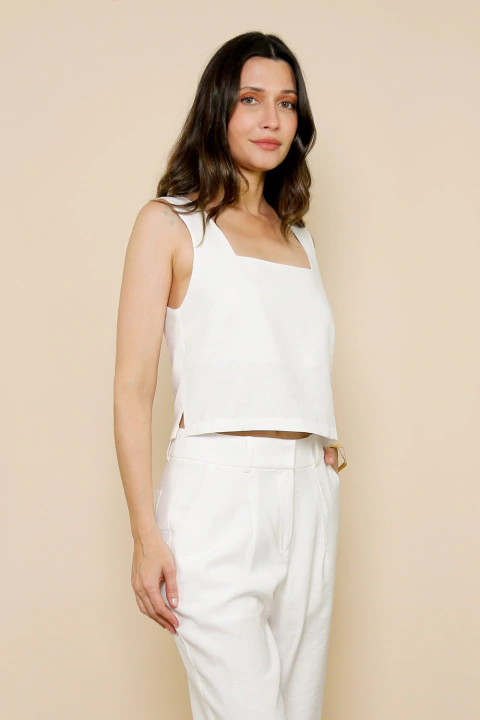 Top Cropped com Decote Quadrado Bolonha Off White - comprar online