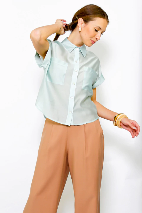 Camisa de Liocel Manga Dobrada Briza Verde - comprar online