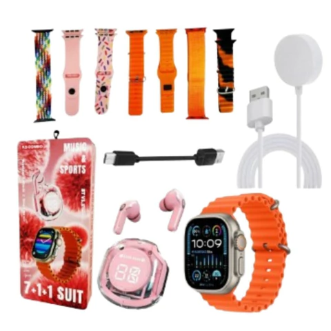 KIT AURICULAR Y SMARTWATCH CON 7 CORREAS