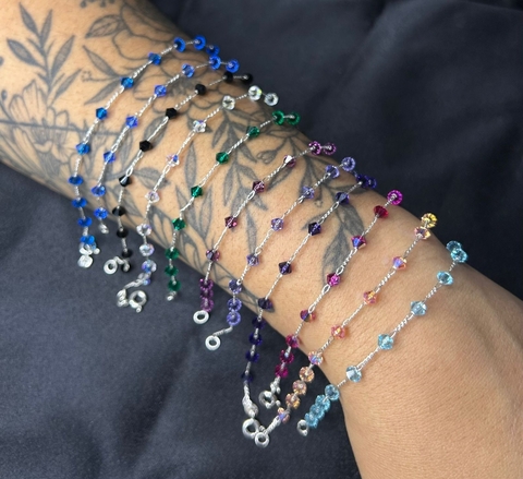 1 Pulseira de Prata Cristais Swarovisk Espaçada