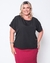 Blusa Social Feminina Manga Curta Preto Microfibra