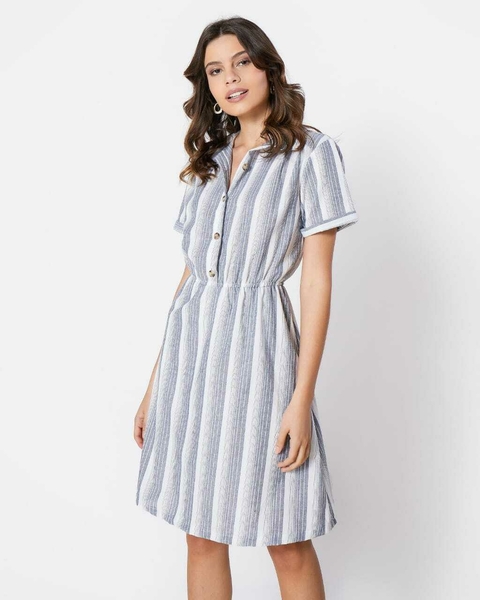 Vestido Casual Feminino Listrado Com forro Tricoline