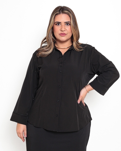 Camisa Social Feminina Plus Size Manga 3/4 Microfibra/Elastano