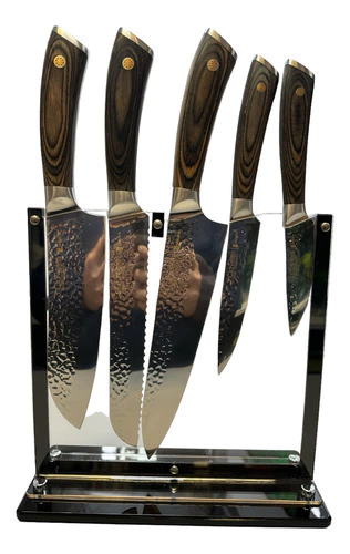 Set Cuchillos 3 Claveles Kimura 5 Piezas Inox Español +cepo Madera