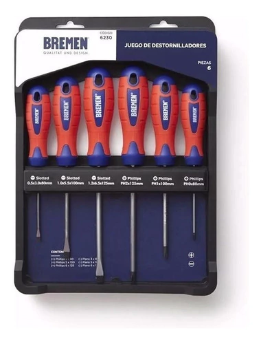 Set Destornilladores Bremen Phillips Plano 6230 6 Piezas Con Punta Imantada