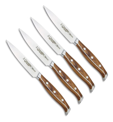 Set 4 Cuchillos Hoja 11,5cm 3 Claveles Chuleteros Wagyu Inox