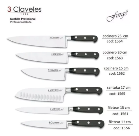 Set Cuchillos 3 Claveles Linea Forge Forjado 1560 6 Piezas - Negro