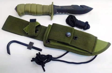 Cuchillo Yarara Aviador Naval Carbono Sae6150 Serrucho Funda