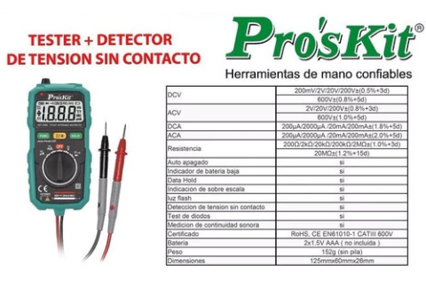 Tester Proskit Mt-1508 Detector Voltaje Luz Hold Auto Rango - comprar online