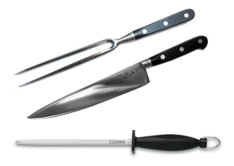Set 3 Claveles Forge Trinche + Cuchillo Acero Inox. + Chaira